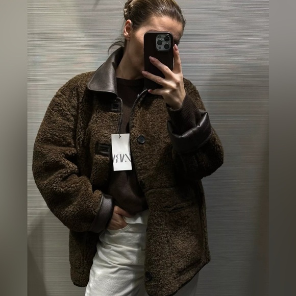 ZARA NEW WOMEN DOUBLE FACED REVERSIBLE FAUX LEATHER COAT JACKET - Picture 6 of 17